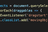 Drag Start Code Snippet