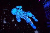 Drawing of a blue astronaut in space