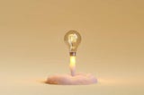 a lightbulb taking off like a rocket might on a plain background