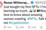 Reese Witherspoon’s Tweet on buying her first NFT