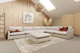 Contemporary White Fabric Sectional Sofa with Ottoman | Image