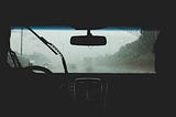 Interior of a car during a rainstorm