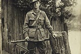 The fight is done. Black and white image of a young uniformed soldier