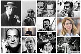 A collage of 10 men and two women who are great film directors
