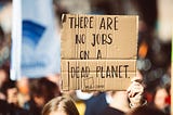 Protestor holding a homemade sign: “There are no jobs on a dead planet.”