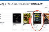 Screenshot from Hoopla Digital showing Holocaust denialism as the third result for “Holocaust”