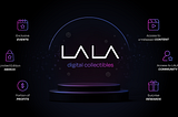 A graphic showing LALA digital collectibles and its various features