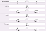 Screenshot of the XCode Particle Editor settings showing a complex dialog with many controls