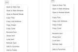 A nav menu showing options like “Open in New Tab,” “Copy Link,” and “Add to Favorites.