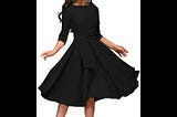 fenjar-womens-elegance-audrey-hepburn-style-ruched-3-4-sleeve-midi-a-line-dress-black-medium-1