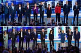 2020 Democratic candidates onstage at televised debates.