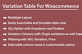 Variation Table For Woocommerce