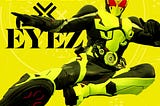 The album image for REAL×EYEZ, Kamen Rider Zero-One’s opening theme. Kamen Rider Zero-One is kicking toward the viewer.