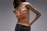 topshop-ruched-bandeau-strapless-top-in-orange-1