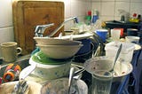 Sink of dirty dishes and spoons. Spoonies, save your spoons!