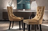 Velvet Upholstered Gold Dining Chair with Nailhead Trim | Image