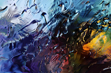 Abstract image depicting rippled surface of water, something colorful lies beneath, and shapes like birds appear to emerge from the ripples