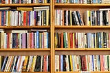 Books on a rack at a library