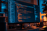 A modern, dynamic image of a developer’s workspace. Include a large monitor displaying JavaScript code. The code on the screen should have some highlighted sections related to objects, key-value pairs, and loops