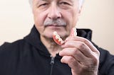 Man showing his denture.