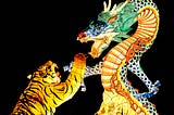 Tiger battling the dragon of discouragement.