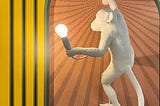 Hanging monkey wall light on striped wallpaper