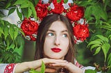 A Slavic woman wearing a floral headdress