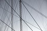 A photo of pylons with high tension wires between them
