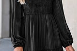 Smocked Bishop Sleeve Tiered Dress - Elegant and Comfortable Black Style | Image