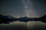Stary night moutains and lake