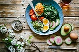 plate with veggies and eggs