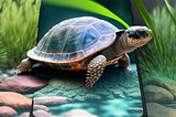 A turtle is crawling on a mobile phone