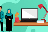 Illustration of Muslim man and woman at work