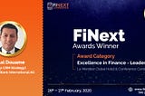 Jalal Douame awarded the ‘Excellence in Finance Leaders’ award at FiNext Conference Dubai 2020.