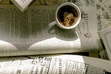 Newspaper, book, and coffee