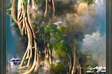 AI-generated image for the prompt “The River in the Sky and the Banyan Tree”