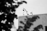 Picture of the top of a building with multiple surveillance cameras