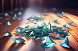 Illustration of pieces of a shattered glass vase strewn along the floor