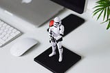 Stormtrooper guarding a desk