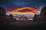 the Louvre museum seen at sunset