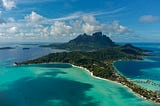 An aerial view of a small Pacific island