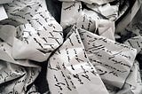 Old letters wrinkled up in black and white.