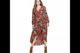 xhilaration-womens-floral-long-sleeve-deep-v-neck-high-low-wrap-midi-dress-rust-brown-s-1