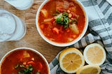 Two bowls of minestrone soup