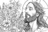 Sacred floral Jesus coloring page from our large inventory of coloring sheets.