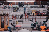 A picture of a garage with tools