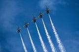 Picture of blue angels in sky on Mickey Markoff’s Medium Intro about air and sea show production.