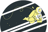 Illustration of an astronaut flying through space and holding a package.