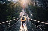 We were at this beautiful brige in murren , in the bernese Oberlan in switzerland with some friend, when i tell my friend to run like if he would catch the last ray.