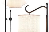 Arc Floor Lamp: Modern Dimmable Floor Lamp with Beige Linen Shade and LED Bulb | Image